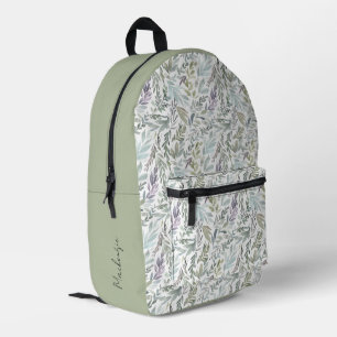 Mochila Impresa Patrón Botánico Verde Azul Moderno con Nombre Pers