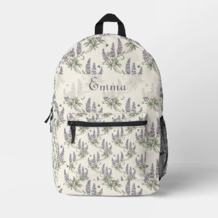 Mochila Impresa Patrón Botánico Vintage Elegante de Lupino y Abeja