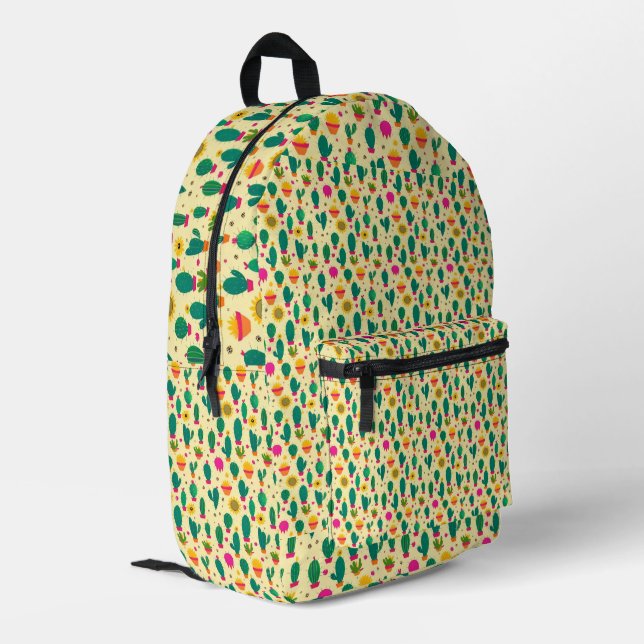 Mochila Impresa Patrón Cactus Amarillo Impresión de tela Kawaii (Esquina izquierda trasera)