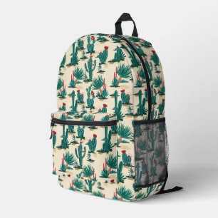 Mochila Impresa Patrón Cactus Verde y Rojo