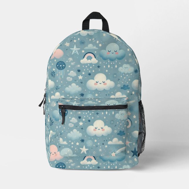 Mochila Impresa Patrón caprichoso de cielo con nubes, estrellas -  (Anverso)