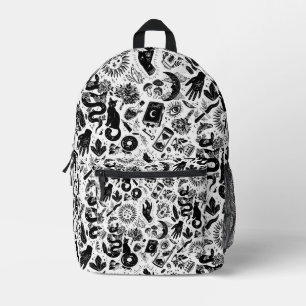 Mochila Impresa Patrón Celestial Embrujado Mística en Blanco y N