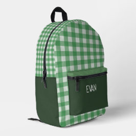 Mochila Impresa Patrón clásico de Gingham verde Personalizado Escu