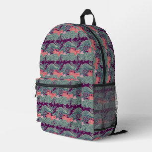 Mochila Impresa Patrón Con Pescado Y Onda Púrpura