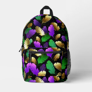 Mochila Impresa Patrón continuo con plumas de Mardi Gras
