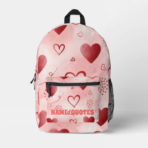 Mochila Impresa Patrón continuo de acuarela de corazón rojo