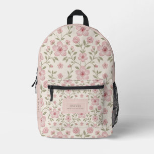 Mochila Impresa Patrón continuo de crema floral rosa con verde sua