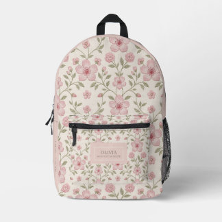 Mochila Impresa Patrón continuo de crema floral rosa con verde sua