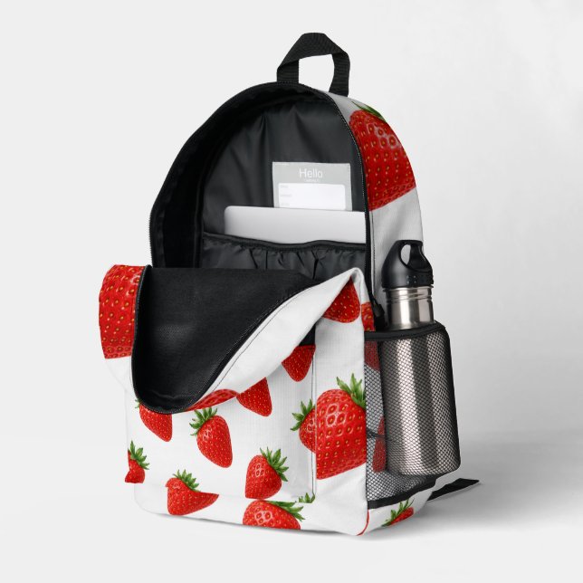 Mochila Impresa Patrón continuo de fresa Diseño de fruta roja lind (Esquina trasera derecha (abierta))