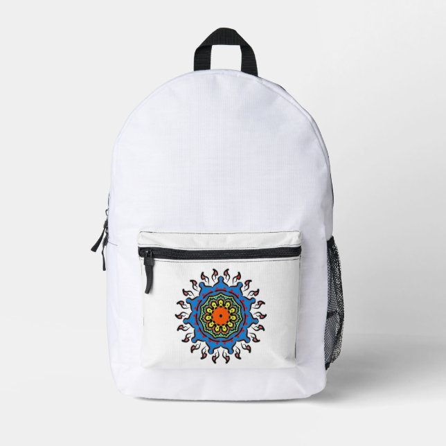 Mochila Impresa Patrón continuo de mandala floral: Flor sagrada (Anverso)