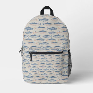 Mochila Impresa Patrón continuo de peces dibujados a mano vintage