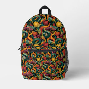 Mochila Impresa Patrón continuo vibrante con serpientes y manzanas