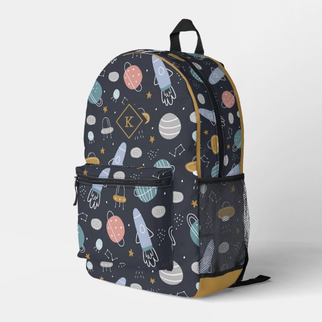Mochila Impresa Patrón Cosmos con naves espaciales, planetas estre (Esquina derecha trasera )
