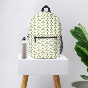 Mochila Impresa Patrón de Acebo de Navidad Acebo Verde Bayas Rojas