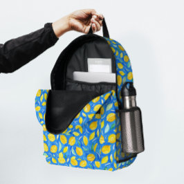 Mochila Impresa Patrón de Acuarela de Limón Cítrico Azul Moderno A