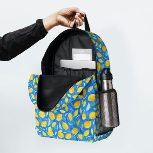 Mochila Impresa Patrón de Acuarela de Limón Cítrico Azul Moderno A
