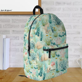 Mochila Impresa Patrón de acuarela submarina azul de la vida marin
