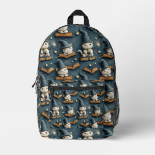 Mochila Impresa Patrón de adorable gato mago con libros y estrella
