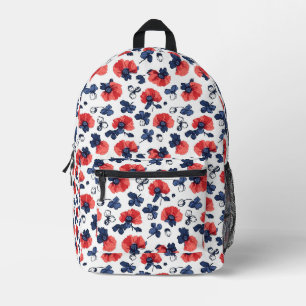 Mochila Impresa Patrón de adornos de color de agua - rojo, azul y