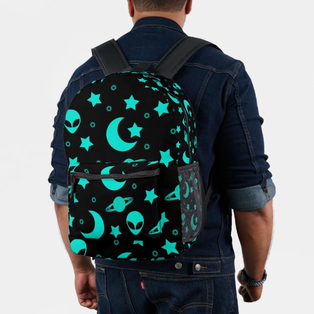 Mochila Impresa Patrón de Alien Turquesa con Estrellas y Lunas (Insitu (Modelo))