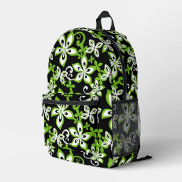 MOCHILA IMPRESA PATRÓN DE ALOHA HAWAII EN NEGRO/LIME
