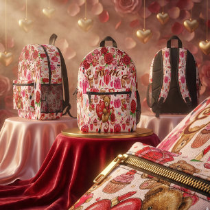 Mochila Impresa Patrón de amor en acuarela roja y rosa romántico l