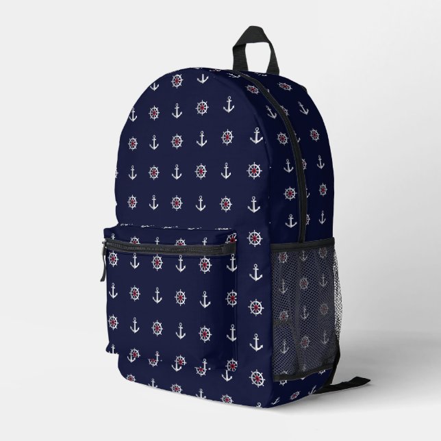 Mochila Impresa Patrón De Ancla Blanco Y Azul Rojo (Esquina derecha trasera )