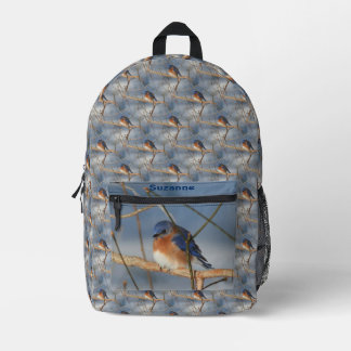Mochila Impresa Patrón de animales de ave azul invernal personaliz
