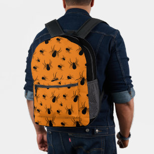 Mochila Impresa Patrón de arañas de Halloween Negro y Naranja