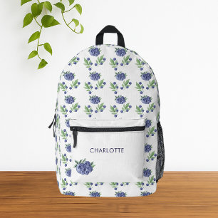 Mochila Impresa Patrón de arándano azul de color de agua blanco