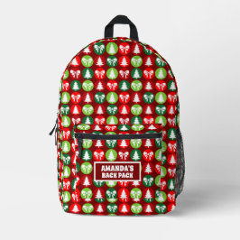 Mochila Impresa patrón de arboles y arcos de Navidad retro vintage