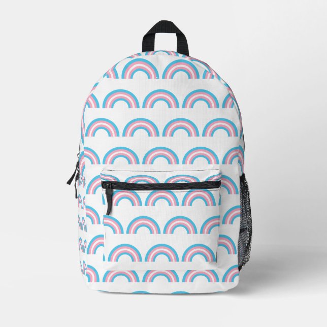 Mochila Impresa Patrón de arco iris transgénero (Anverso)