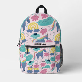 Mochila Impresa Patrón de arcoiris unicornio personalizado persona