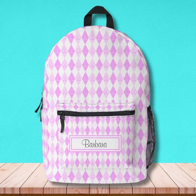 Mochila Impresa Patrón de argyle con temas de golf rosa personaliz (Subido por el creador)