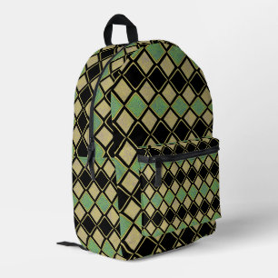 Mochila Impresa Patrón de Arlequín en Dorado, Verde y Negro