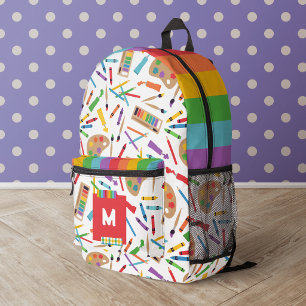 Mochila Impresa Patrón de arte de rayas de arcoíris de vuelta a la