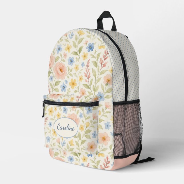 Mochila Impresa Patrón de arte floral francés de estilo Shabby per (Esquina derecha trasera )