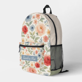 Mochila Impresa Patrón de arte floral francés personalizado divert
