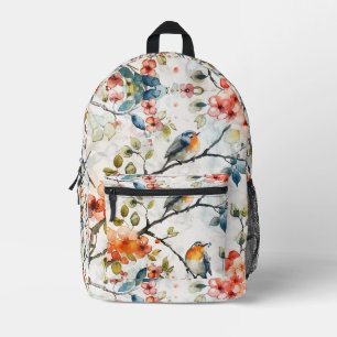 Mochila Impresa Patrón de aves acuarelas en mosaico
