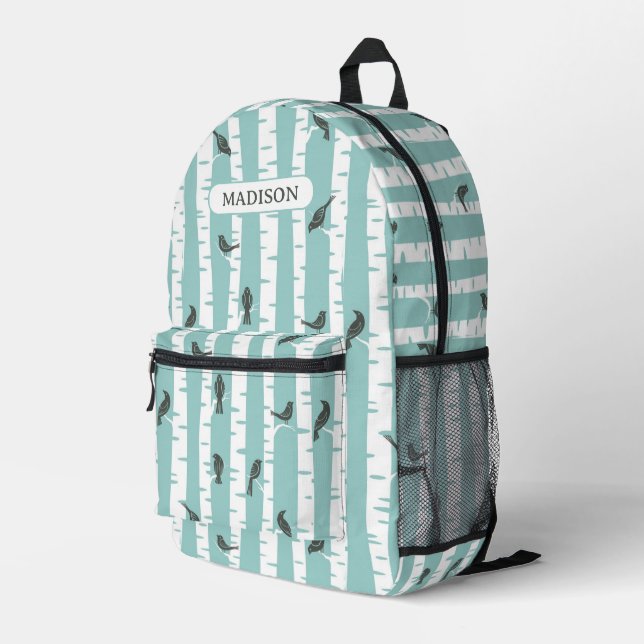 Mochila Impresa Patrón de aves y árboles (Esquina derecha trasera )
