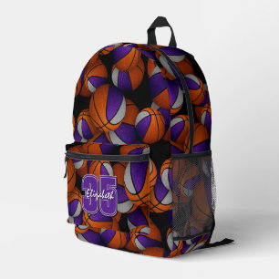 Mochila Impresa Patrón de baloncesto de equipo gris púrpura