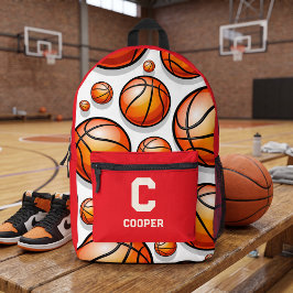 Mochila Impresa Patrón de baloncesto rojo
