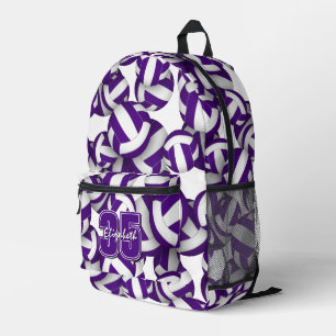 Mochila Impresa Patrón de balones de voleibol blancos morados colo
