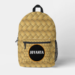 Mochila Impresa Patrón de bambú tejido rústico con nombre personal