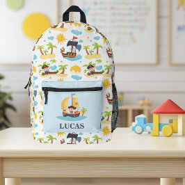 Mochila Impresa Patrón de Barco Pirata Personalizado para Niños