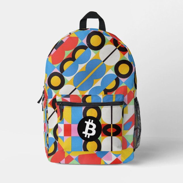 Mochila Impresa Patrón de Bitcoin colorido (Anverso)