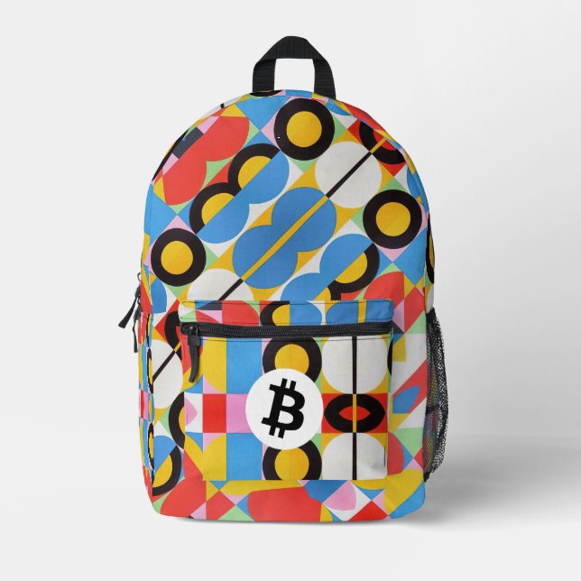 Mochila Impresa Patrón de Bitcoin colorido (Anverso)