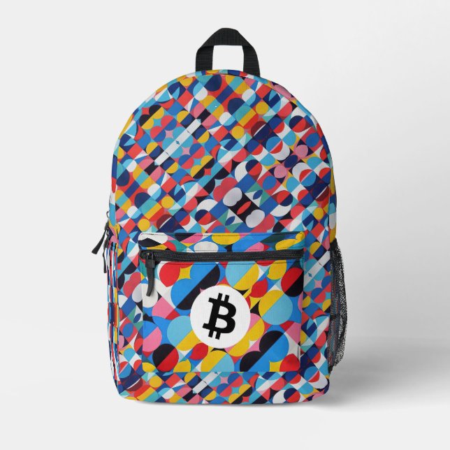 Mochila Impresa Patrón de Bitcoin colorido (Anverso)
