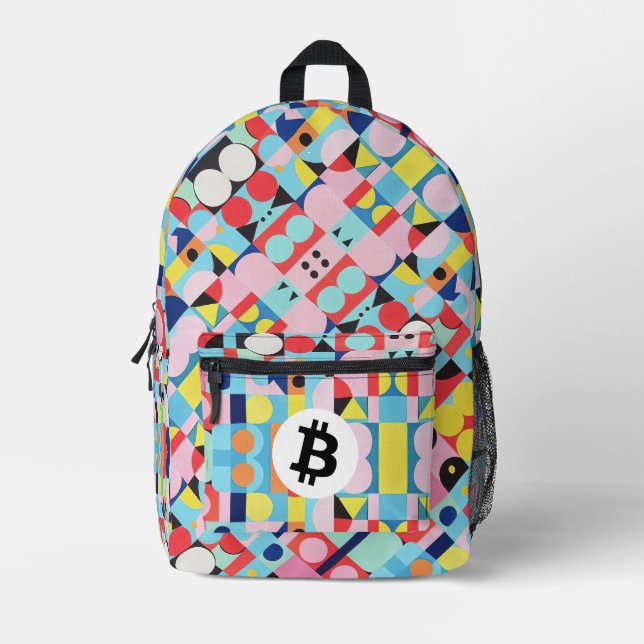 Mochila Impresa Patrón de Bitcoin colorido (Anverso)