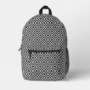 Mochila Impresa Patrón de bloque azteca negro + blanco I